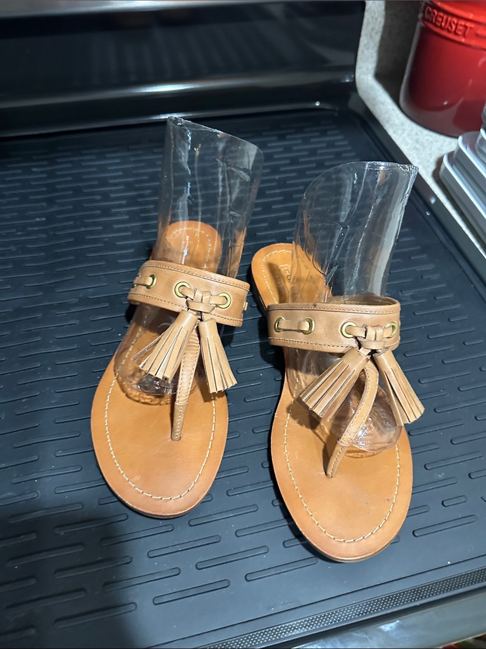 Coach Women’s Tan Tassel Toe-Post Sandals